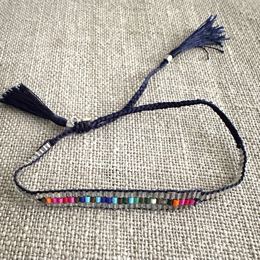 Stella & Dot Unity Wishing Bracelet Beaded Woven Bracelet Tassels Colorful OSFM